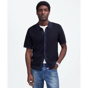 NWT Madewell Tuck-Stitch Button-Up Sweater Polo Navy Black Size XS